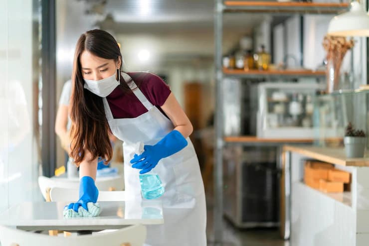 girl washing the tables